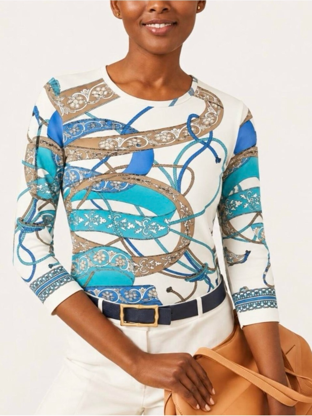 J. McLaughlin Whiltshire Signature Catalina
Cloth Equestrian Print Top